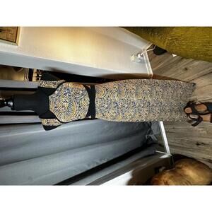 Sleeveless Maxi Dress with Black Trim and Patterned Fabric